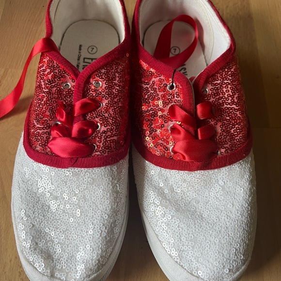 Custom Sequin Saddle Shoes Red White Swing Lindy Hop Mens 7 / Womens 9 Sneakers. - Picture 2 of 5